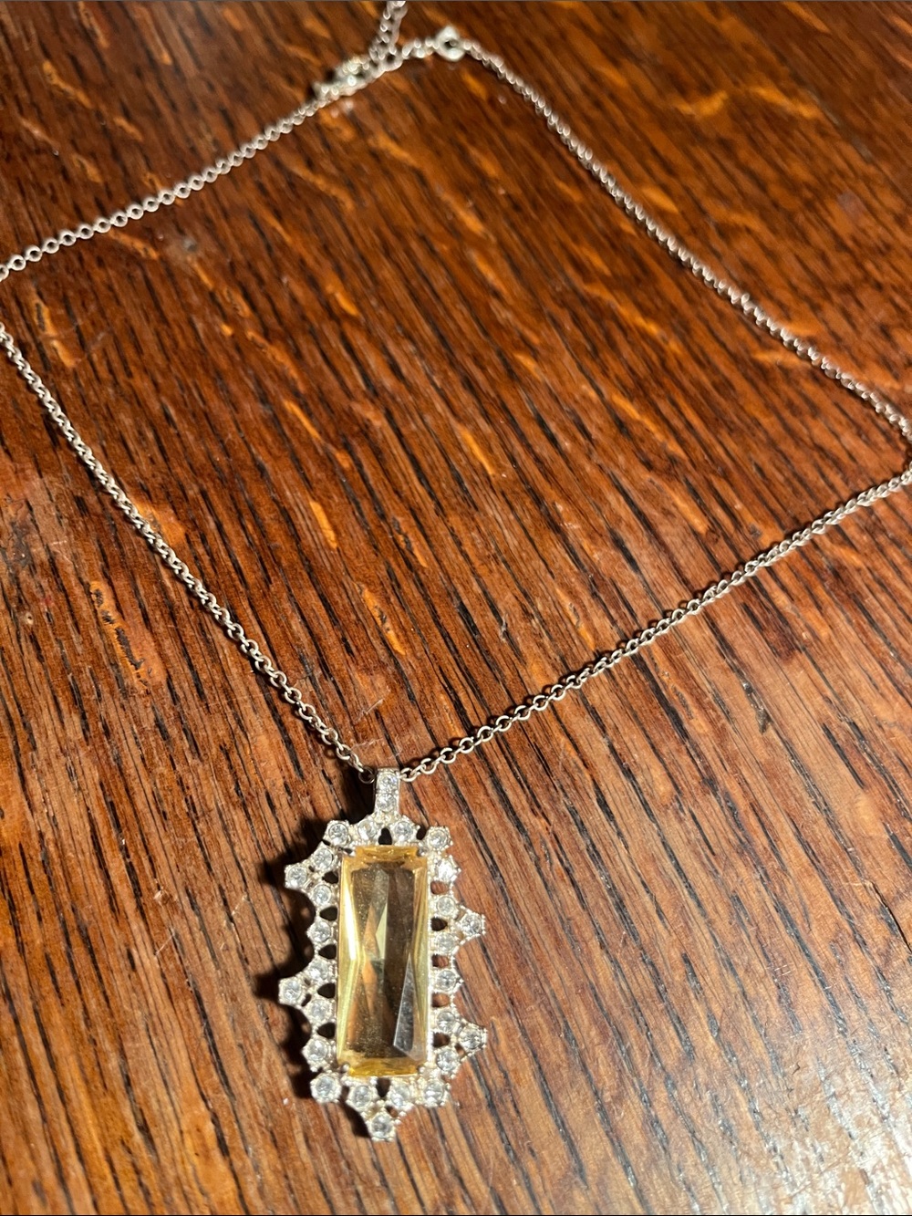 Yellow Gemstone Pendant Necklace with Silver-Tone Accents